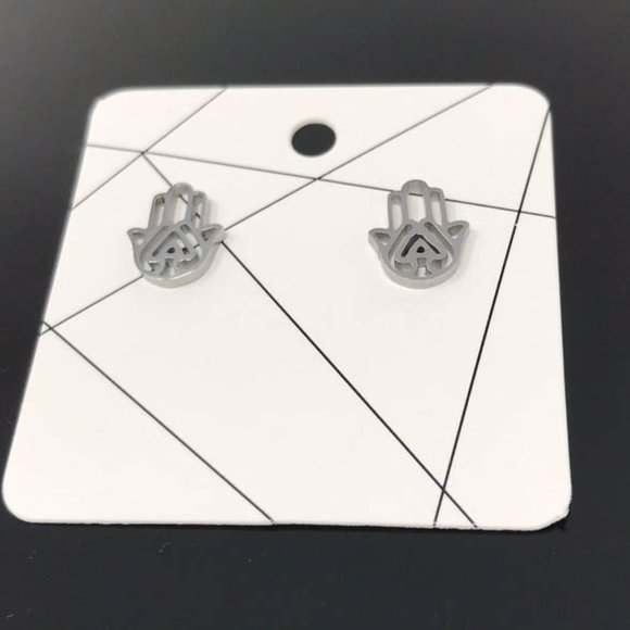 Hamsa hand stud minimalist earrings - Picture 2 of 4